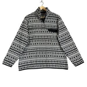 JACHS Cabin Fleece Women’s Large Black Mock Neck Pullover Fair Isle Cabincore